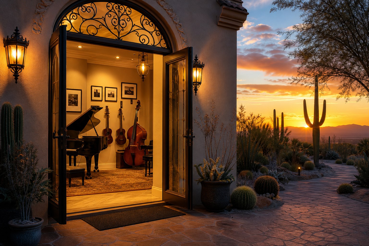 Music Negev school entrance at desert evening